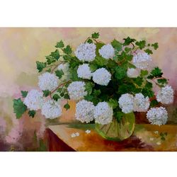 White Flowers Painting Original Art Oil Painting Floral Wall Art 20 x28 Large Painting on Canvas Still Life Artwork
