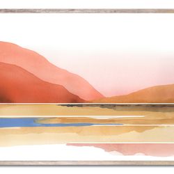 sunrise lake art print terracotta landscape abstract watercolor painting minimalist mountain lake wall art