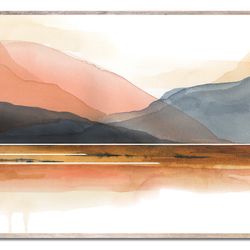 Sunset Lake Art Print Mountain Lake Watercolor Painting Abstract Landscape Wall Art Indigo Terracotta