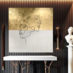 gold leaf abstract, one line painting on canvas, large gold leaf abstract painting, original abstract painting