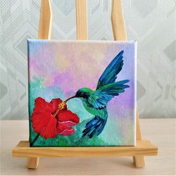 Tropical bird painting hummingbird artwork canvas art