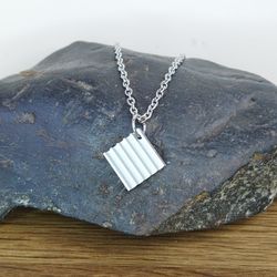 Square cyberpunk necklace silver tone Techwear jewellery recycled Futuristic necklace for men