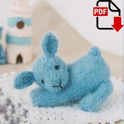 Blue Bunny knitting pattern. New Year symbol 2023. DIY tiny toy. English and Russian PDF.