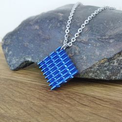 Neon blue necklace square Cyberpunk necklace Techwear jewellery recycled. Futuristic necklace for men.