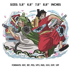 Zoro and Luffy  Embroidery Design File Pes, Anime design, Embroidery Pattern. One piece embroidery design