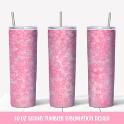 soft pink hearts 20oz skinny tumbler sublimation wrap
