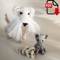 Schnauzer puppy knitting pattern. Little knitted realistic dog step by step tutorial. DIY tiny toy. English and Russian