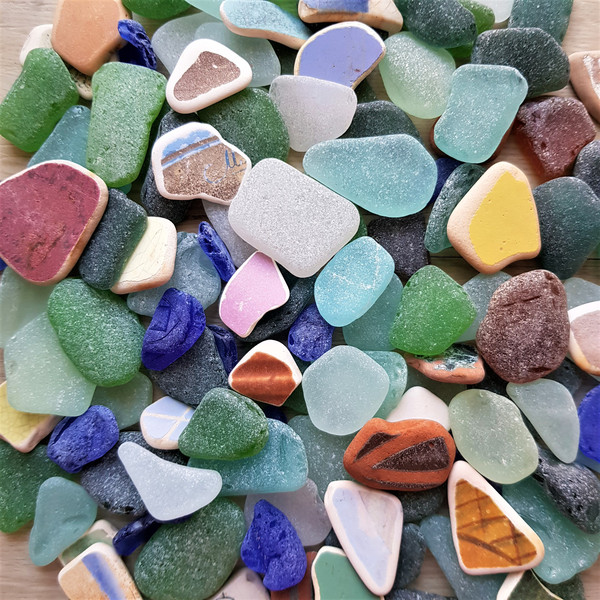 colorful sea glass and pottery