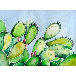 cactus painting floral original art arizona desert plant art flower artwork 6 by 8 in watercolor wall art by alyonart