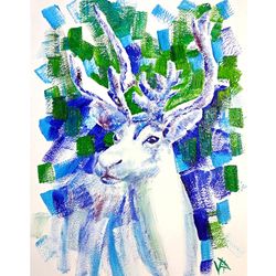 Stag Painting Wildlife Original Art Animal Wall Art Deer Artwork