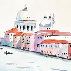 Original watercolor painting, Venice painting, Seascape, 11 by 14 inches