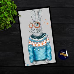 Hipster Rabbit Cross Stitch Pattern PDF, Digital Cross Stitch Pattern Instant Download