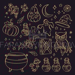 halloween witchcraft monocolor sketch vector collection
