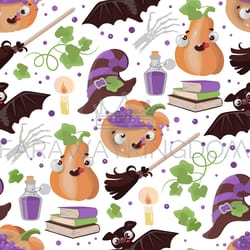 halloween broom pumpkin flat design seamless pattern vector