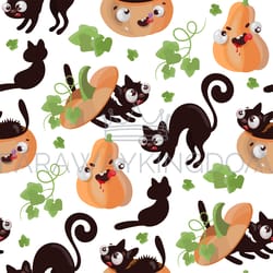 halloween cat pumpkin flat design seamless pattern vector