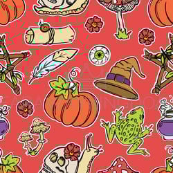 halloween frog pumpkin flat design contour seamless pattern