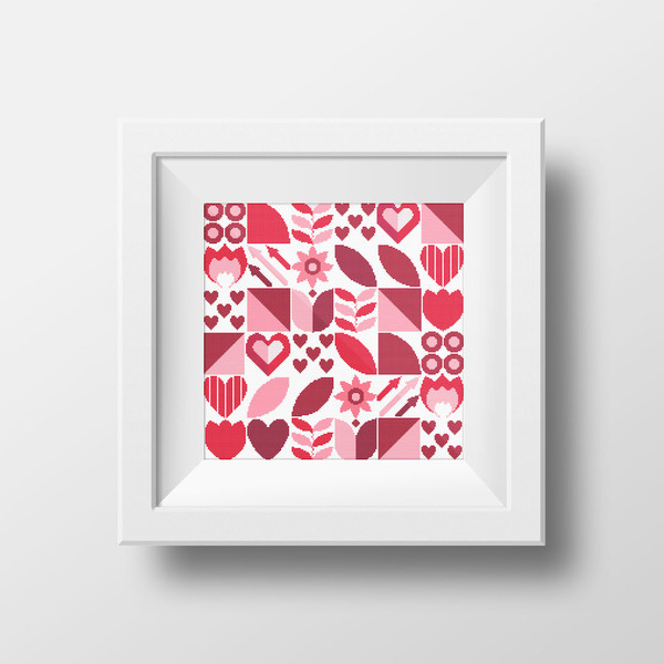 2 3 cross stitch patterns set Abstract pattern, 2Hearts with and inside Saint Valentine abstract modern style cross stitch digital printable pattern for home de