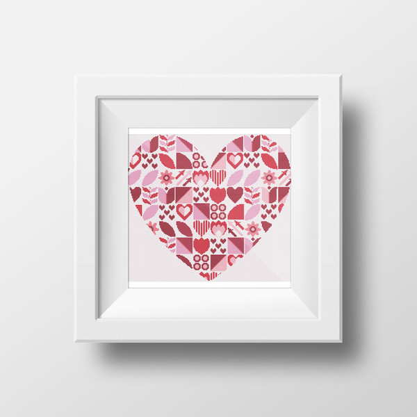 4 3 cross stitch patterns set Abstract pattern, 2Hearts with and inside Saint Valentine abstract modern style cross stitch digital printable pattern for home de