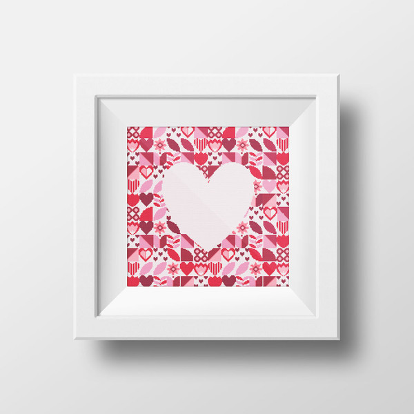 3 3 cross stitch patterns set Abstract pattern, 2Hearts with and inside Saint Valentine abstract modern style cross stitch digital printable pattern for home de