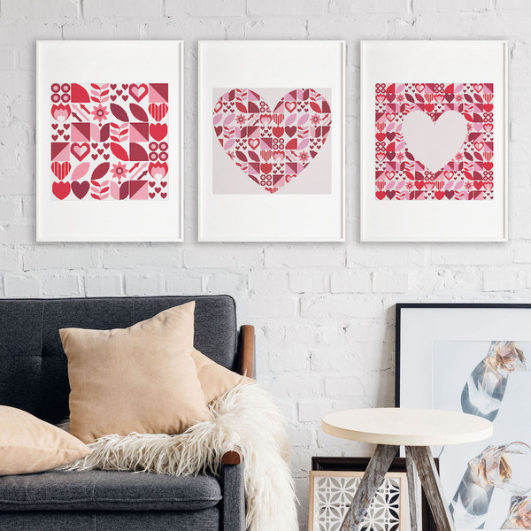 7 3 cross stitch patterns set Abstract pattern, 2Hearts with and inside Saint Valentine abstract modern style cross stitch digital printable pattern for home de