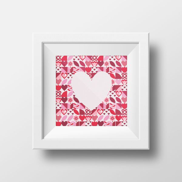 2 2 cross stitch patterns set Hearts with and inside Saint Valentine abstract modern style cross stitch digital printable pattern for home decor and gift.jpg