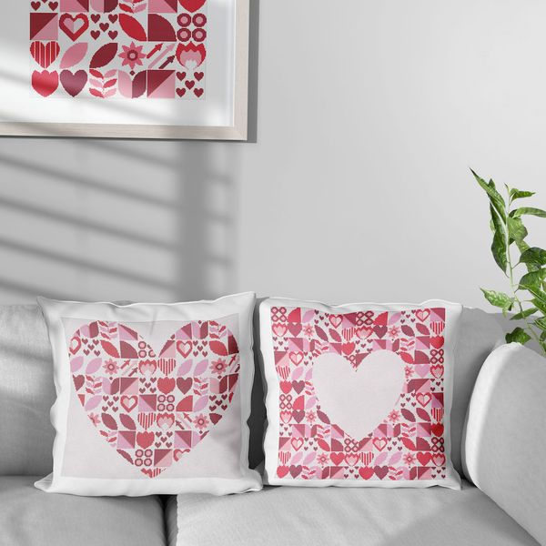 9 3 cross stitch patterns set Abstract pattern, 2Hearts with and inside Saint Valentine abstract modern style cross stitch digital printable pattern for home de