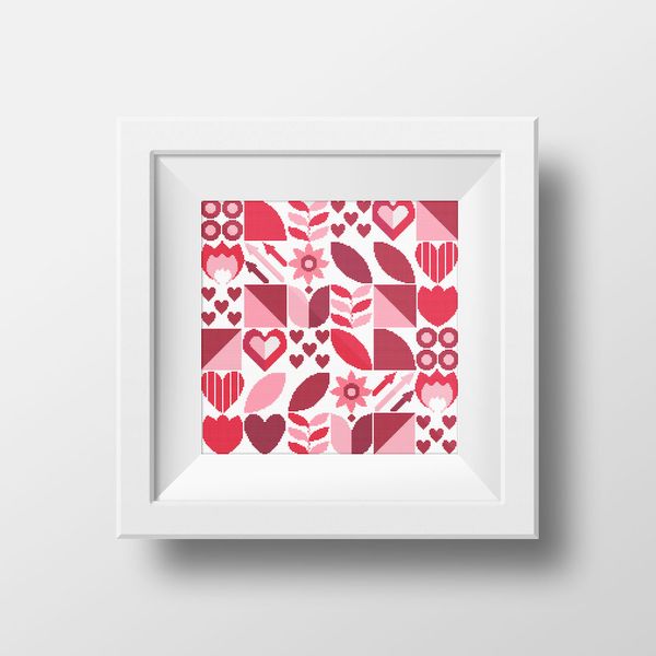 3 2 cross stitch patterns set Abstract pattern and Heart inside Saint Valentine abstract modern style cross stitch digital printable pattern for home decor and