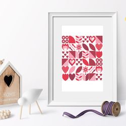 Saint Valentine Boho style abstract modern style cross stitch digital printable pattern for home decor and gift