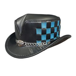 Steampunk Biker Black Leather Top Hat