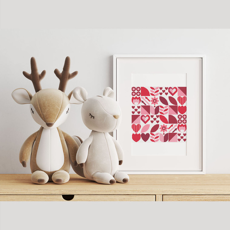 3 Boho style red colors Saint Valentine abstract modern style cross stitch digital printable pattern for home decor and gift.jpg