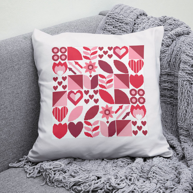 12 Boho style red colors Saint Valentine abstract modern style cross stitch digital printable pattern for home decor and gift.jpg