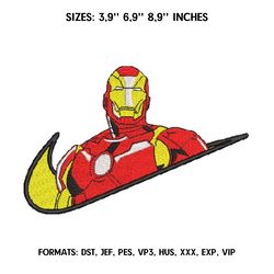 iron man embroidery design file/ marvel anime embroidery design/ machine design pes dst. nike iron man embroidery