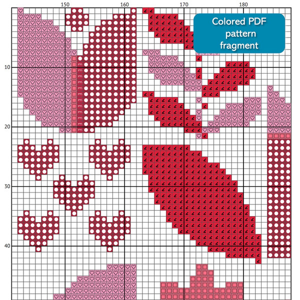 3 Saint Valentine Heart with Boho style red pink colors abstract modern style cross stitch digital printable pattern for home decor and gift.jpg