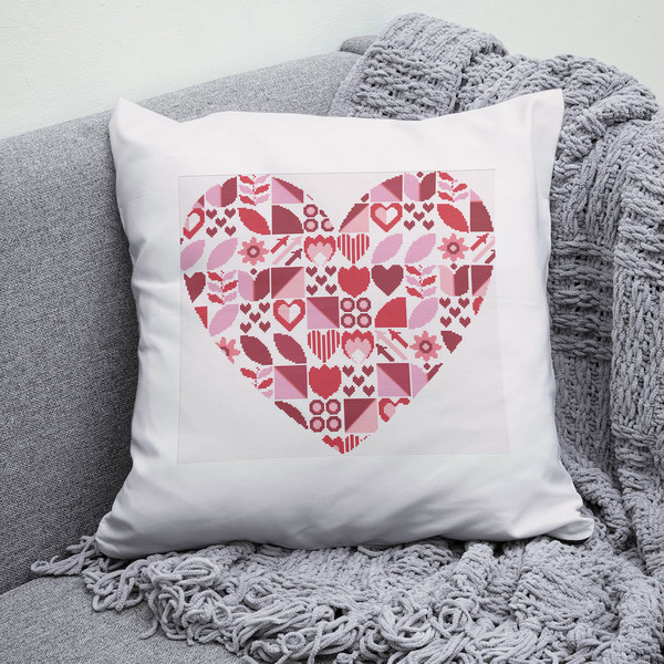 13 Saint Valentine Heart with Boho style red pink colors abstract modern style cross stitch digital printable pattern for home decor and gift.jpg