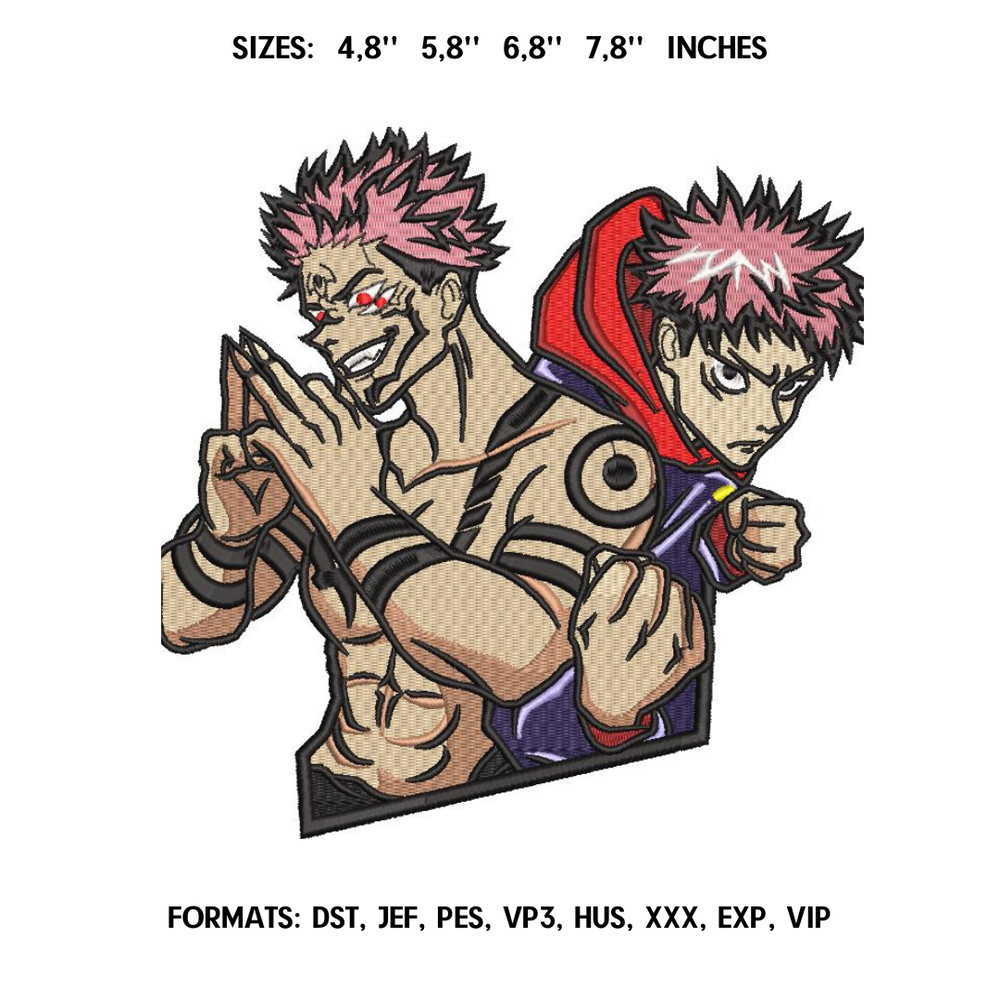 Sukuna and Itadory Embroidery Design File/ Jujutsu Kaisen Anime Embroidery Design/ Machine  Design Pes Dst. Yuji Itadori