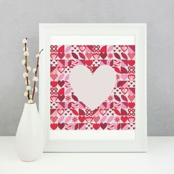 Saint Valentine Heart inside Boho style abstract modern style cross stitch digital printable pattern for home decor&gift