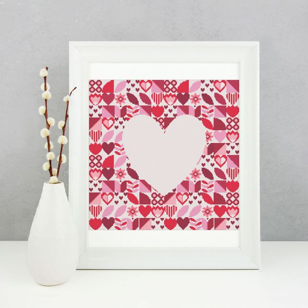 1 Saint Valentine Heart inside Boho style red pink colors abstract modern style cross stitch digital printable pattern for home decor and gift.jpg