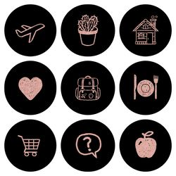 72 lifestyle highlight instagram icons. Black and pink  social media icons. Digital download.