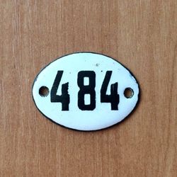 enamel metal address number 484 apartment door plate white black