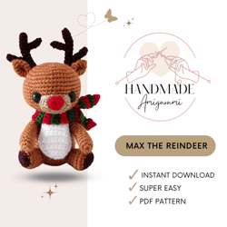 max the reindeer amigurumi doll pattern for your children's, Cute amigurumi pattern, Doll pattern crochet