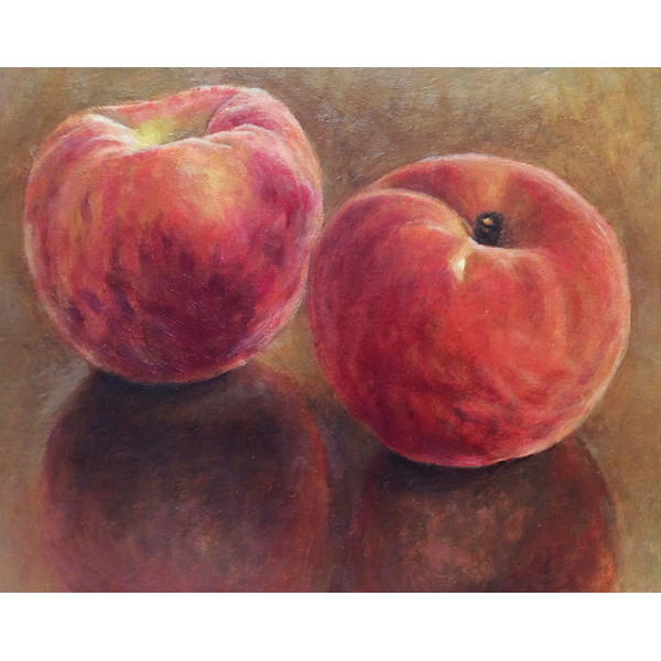"Peaches" fruit oil painting still life original wall art picture small