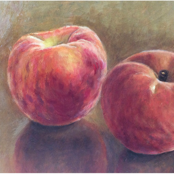 "Peaches" fruit oil painting still life original wall art picture small