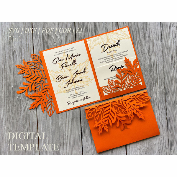 5x7 SVG set of maple leaf wedding invitation template tri fold