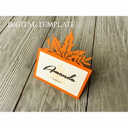 Autumn place card template svg, Maple leaf escort cards, Fall leaves wedding seating card cricut, Table name card cameo