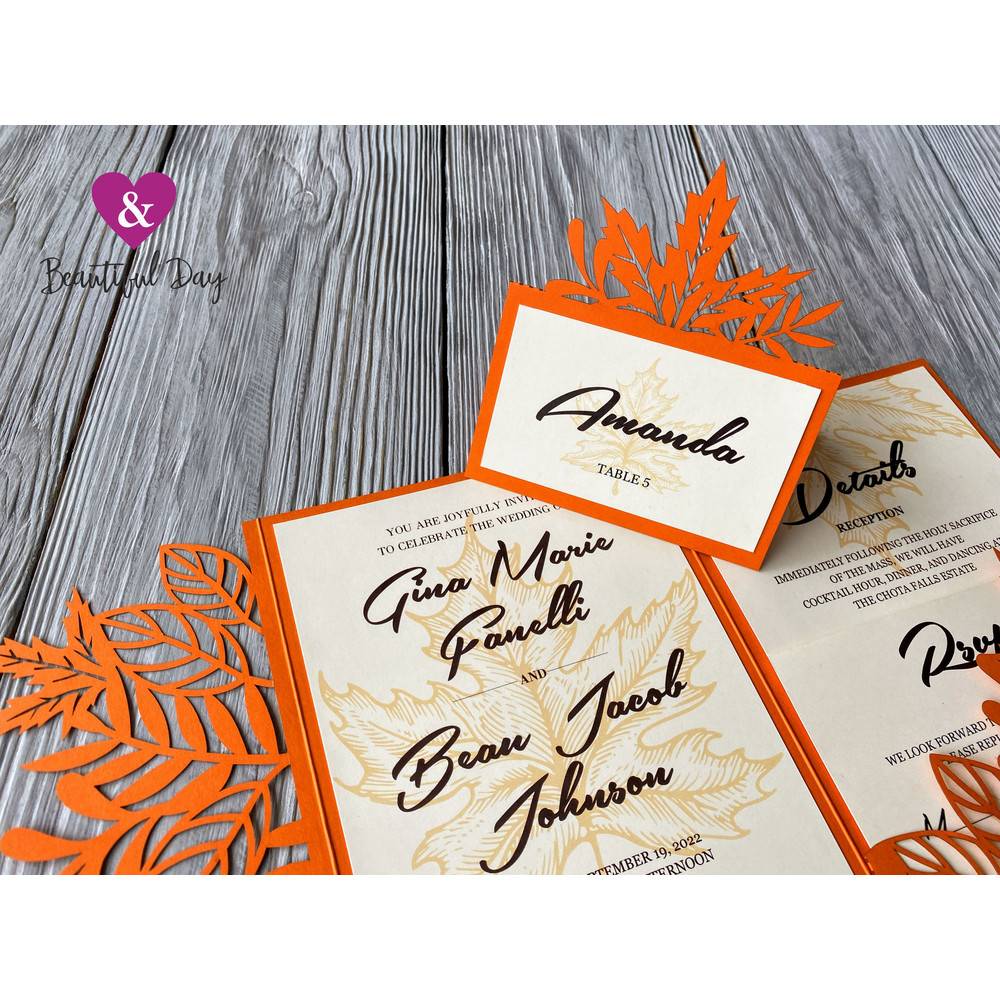 Fall leaves wedding seating card cricut