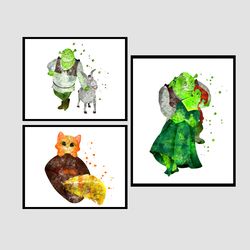 Shrek Disney Set Art Print Digital Files decor nursery room watercolor