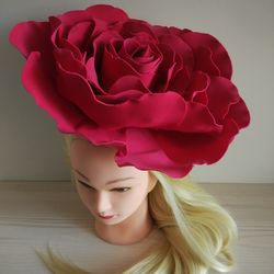 Big Rose Derby hat Wedding Fascinator 13" Bridal Headband giant flowers Hair Clip Vintage hairpins