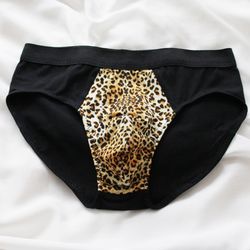 Black Leopard Mens Cotton Front Pouch Brief - Zion - couples matching underwear