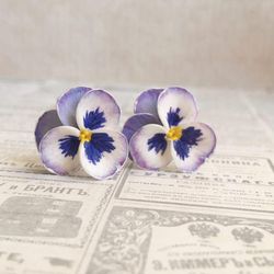 Pansy earrings, Purple flower, Violet jewelry