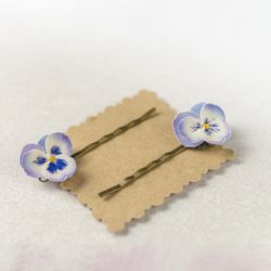 Wedding pansy bobby pins, Flower accessories for bride, Bridesmaid floral hair pin
